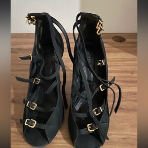 Schutz lucite clear heel Strappy buckle heels bobo fall party $150 6 black rare